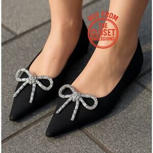 ZARA Black Embellished Bow Flats NWT Size 7.5